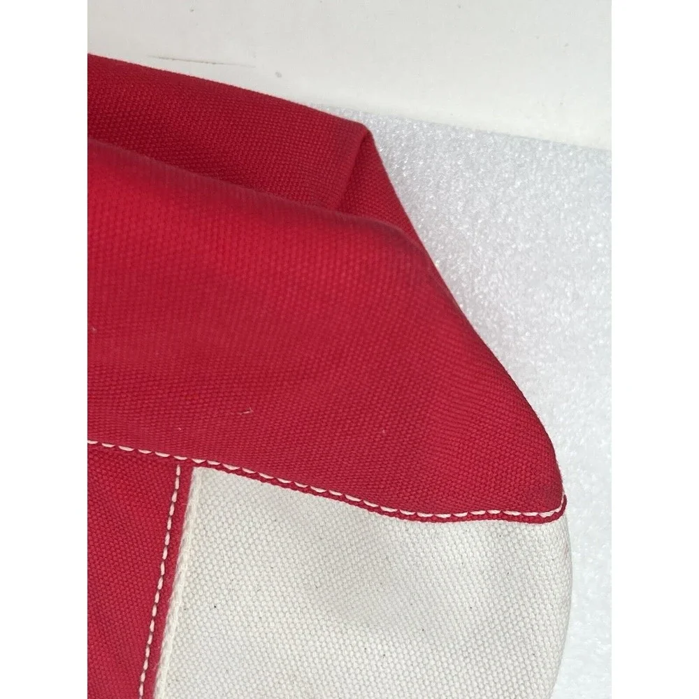 Lands End Open Top Med Natural Canvas Tote Red Trim EUC